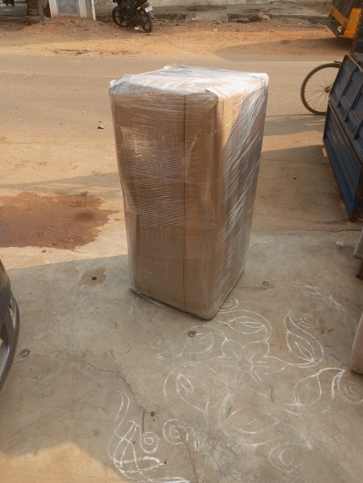 Carton box shrink-wrapped and ready for loading